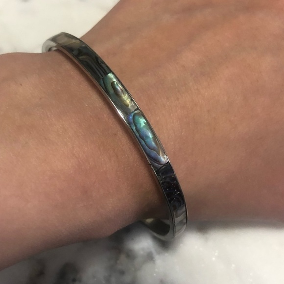 VTG Abalone Inlay & Silver Metal Bangle .2” Width 8” Inside - Picture 5 of 6